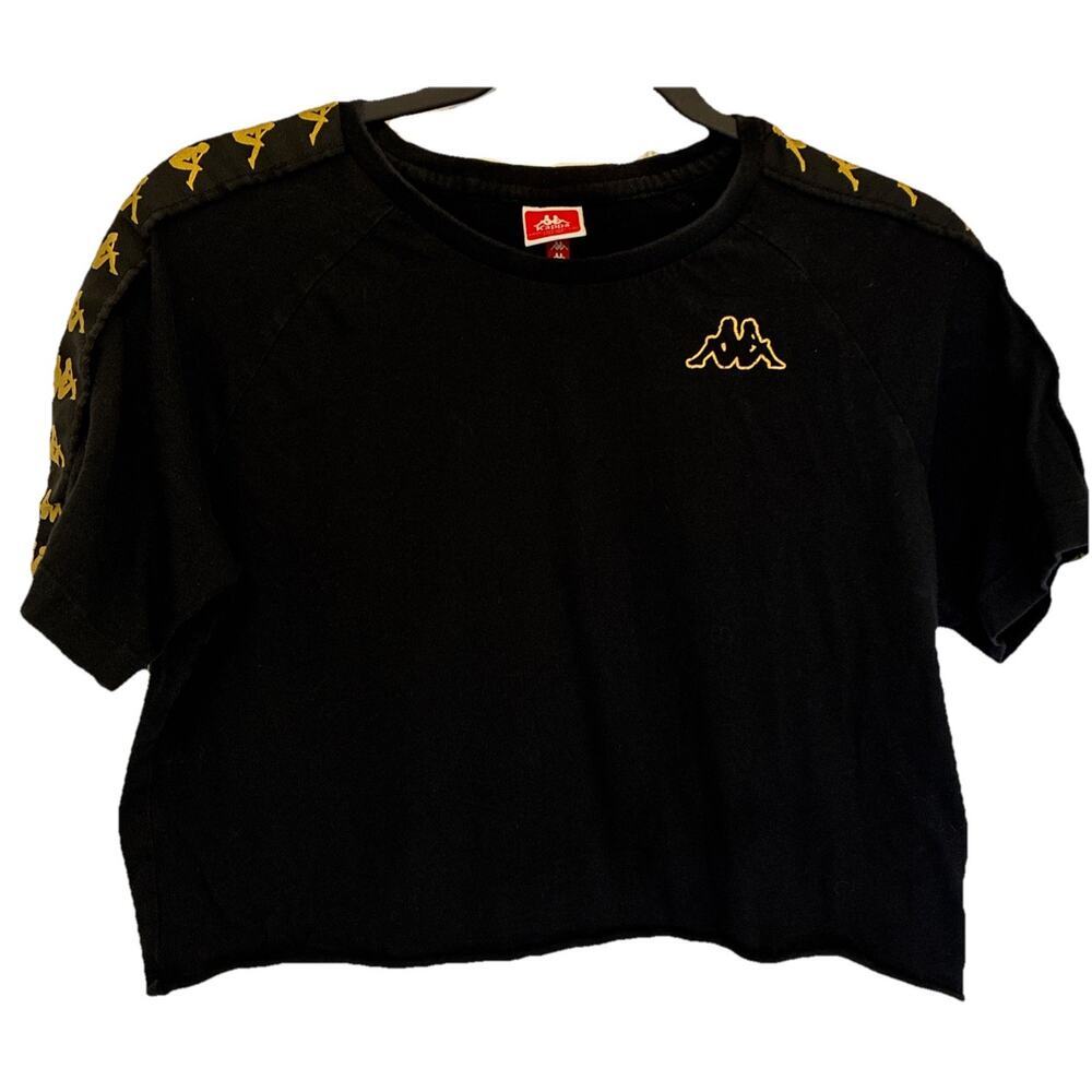 Kappa Authentic Anez Crop Top Women’s Small Black Gold Size Logo Athletic